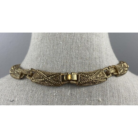 16" Gold Tone Rectangle Link Collar/Chocker Necklace with Rhinstones & Box Clasp - Picture 2 of 7